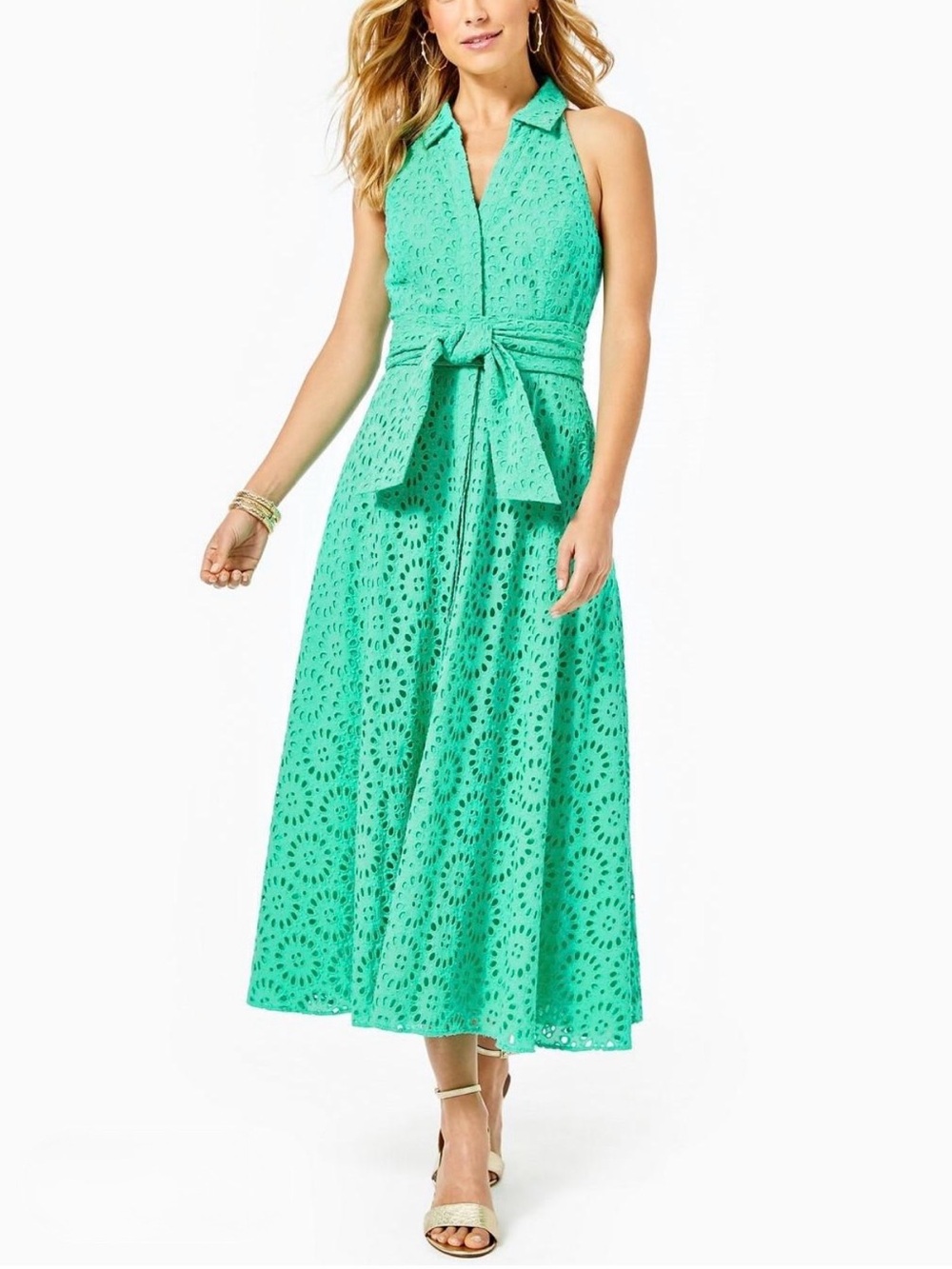 Lilly Pulitzer Mint Green Eyelet Halter Midi Dress